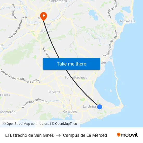 El Estrecho de San Ginés to Campus de La Merced map