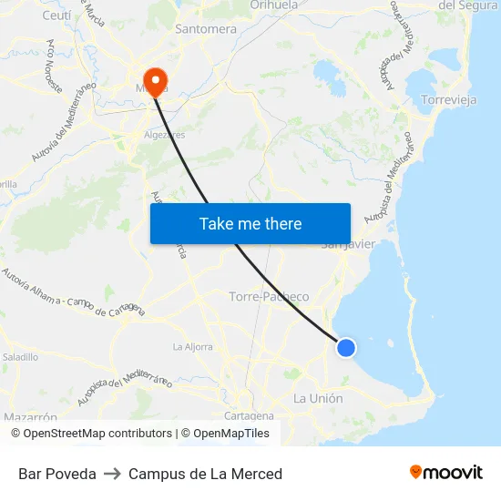 Bar Poveda to Campus de La Merced map
