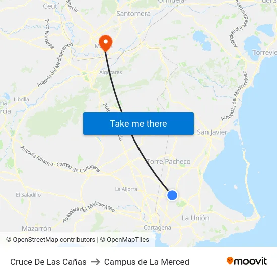 Cruce De Las Cañas to Campus de La Merced map