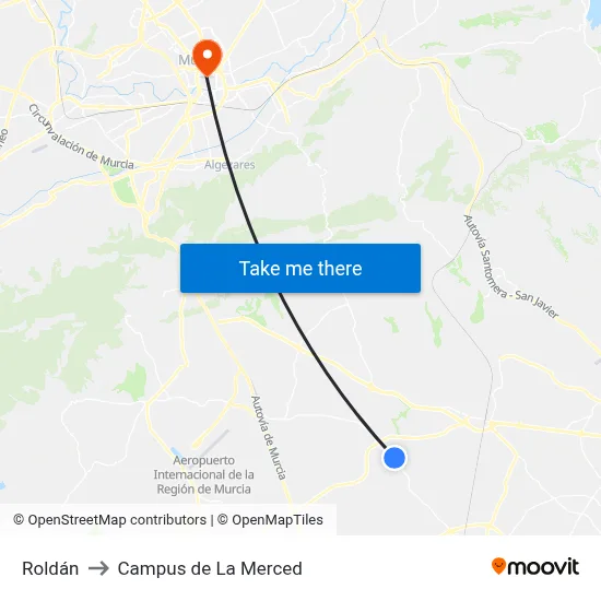 Roldán to Campus de La Merced map