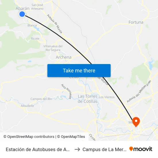 Estación de Autobuses de Abarán to Campus de La Merced map