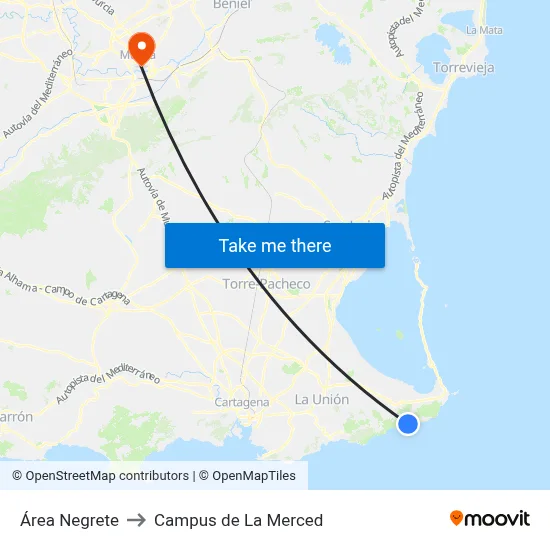 Área Negrete to Campus de La Merced map