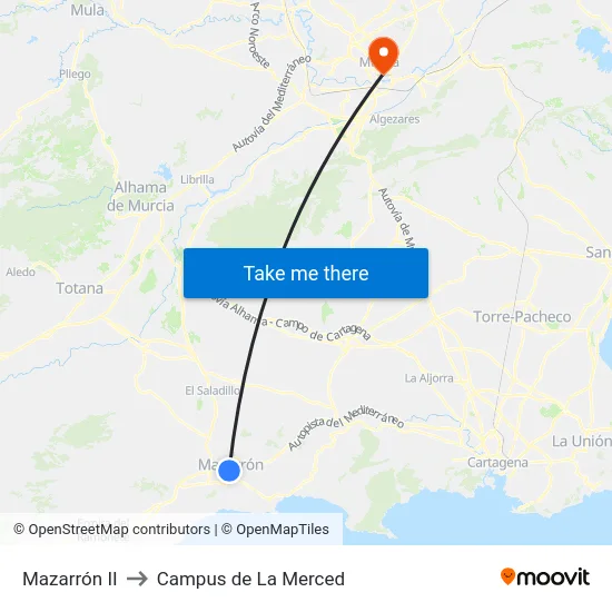 Mazarrón II to Campus de La Merced map