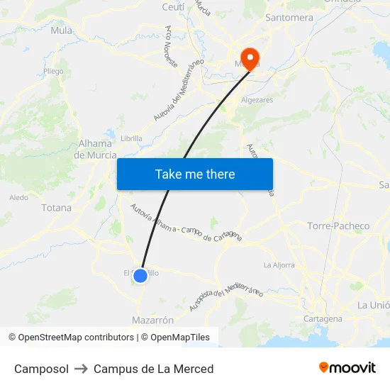 Camposol to Campus de La Merced map