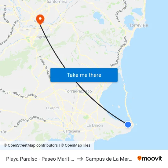 Playa Paraíso - Paseo Marítimo to Campus de La Merced map