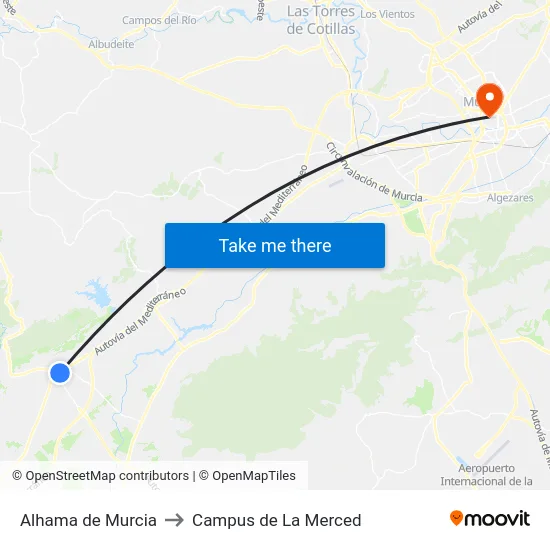 Alhama de Murcia to Campus de La Merced map