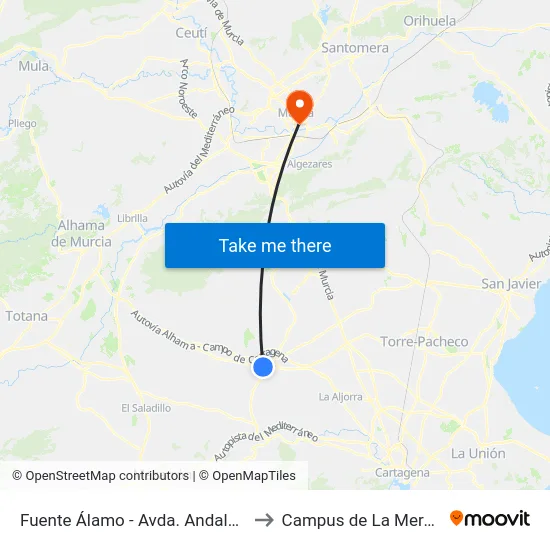Fuente Álamo - Avda. Andalucía to Campus de La Merced map