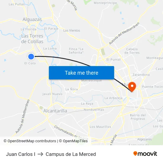 Juan Carlos I to Campus de La Merced map