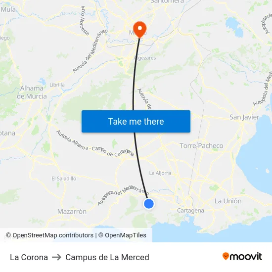 La Corona to Campus de La Merced map