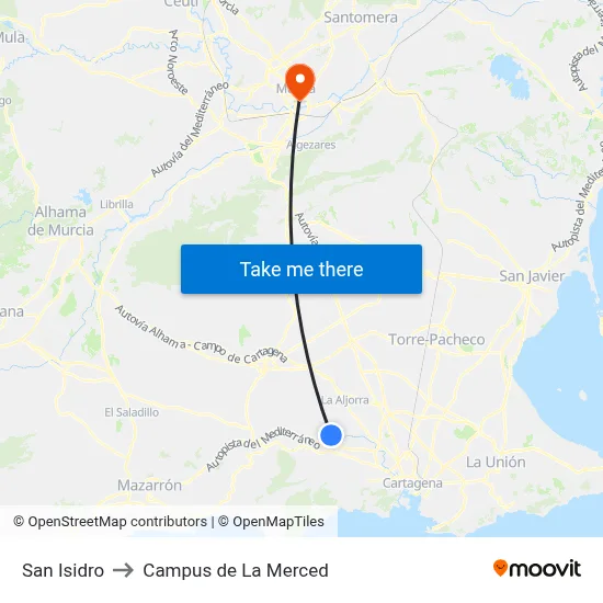 San Isidro to Campus de La Merced map