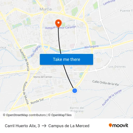 Carril Huerto Alix, 3 to Campus de La Merced map