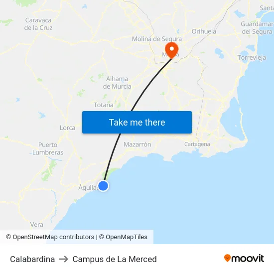 Calabardina to Campus de La Merced map
