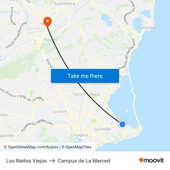 Los Nietos Viejos to Campus de La Merced map