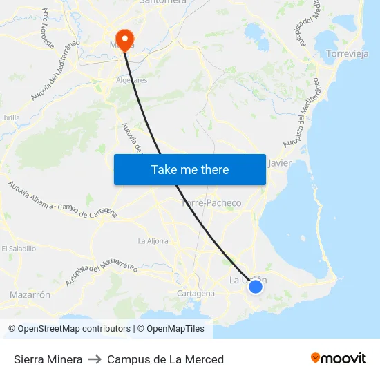 Sierra Minera to Campus de La Merced map