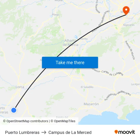 Puerto Lumbreras to Campus de La Merced map