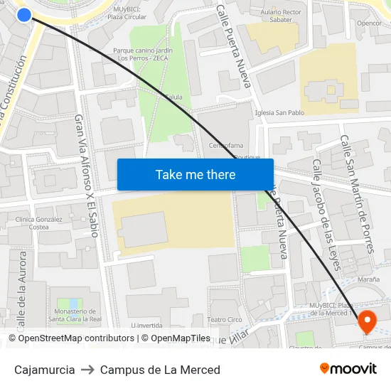 Cajamurcia to Campus de La Merced map