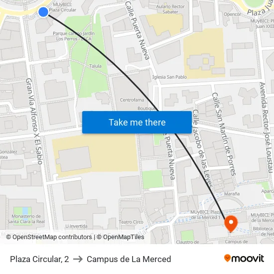 Plaza Circular, 2 to Campus de La Merced map