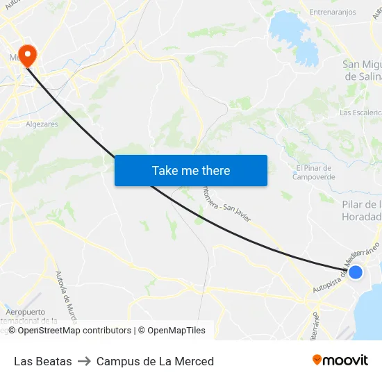 Las Beatas to Campus de La Merced map