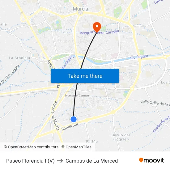 Paseo Florencia I (V) to Campus de La Merced map