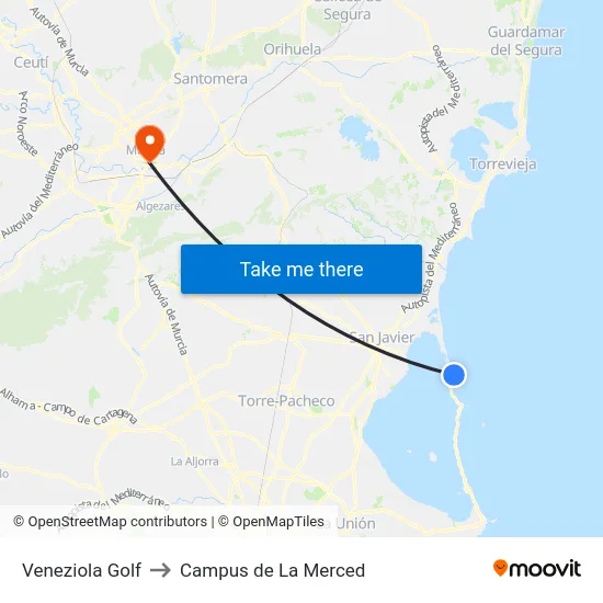 Veneziola Golf to Campus de La Merced map