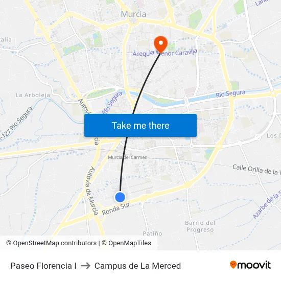 Paseo Florencia I to Campus de La Merced map