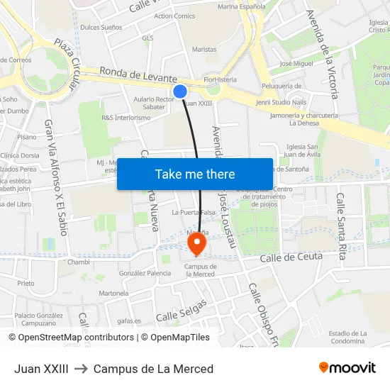 Juan XXIII to Campus de La Merced map