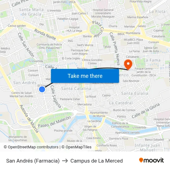 San Andrés (Farmacia) to Campus de La Merced map