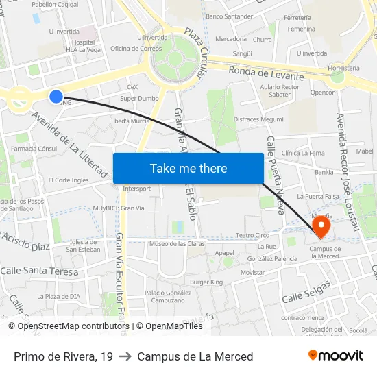 Primo de Rivera, 19 to Campus de La Merced map