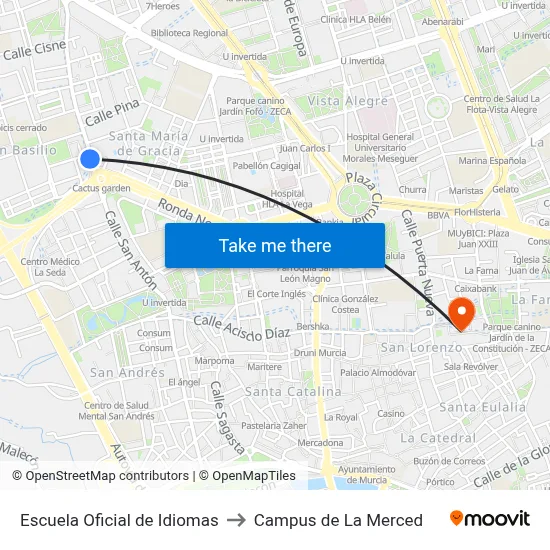 Escuela Oficial de Idiomas to Campus de La Merced map