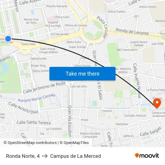 Ronda Norte, 4 to Campus de La Merced map