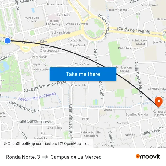Ronda Norte, 3 to Campus de La Merced map