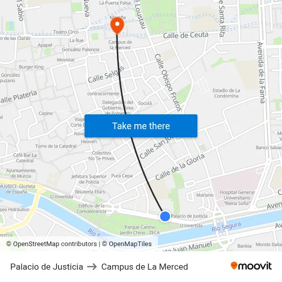 Palacio de Justicia to Campus de La Merced map