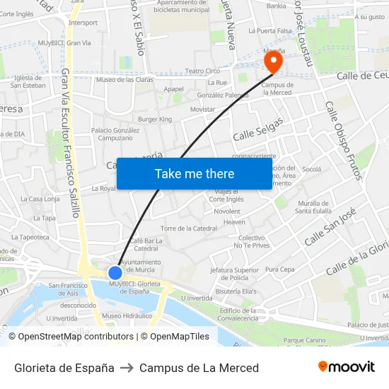 Glorieta de España to Campus de La Merced map