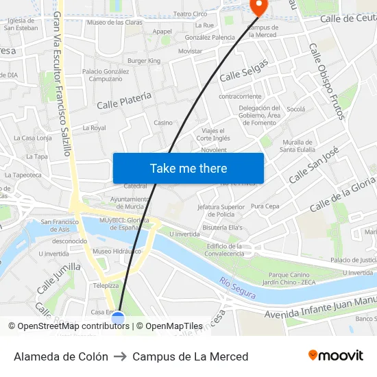 Alameda de Colón to Campus de La Merced map