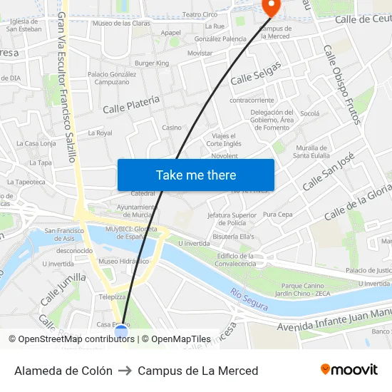 Alameda de Colón to Campus de La Merced map