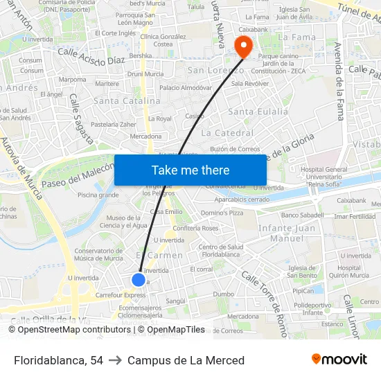 Floridablanca, 54 to Campus de La Merced map