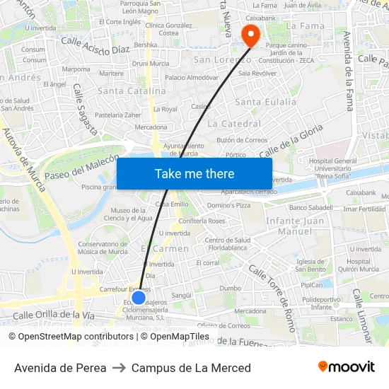 Avenida de Perea to Campus de La Merced map