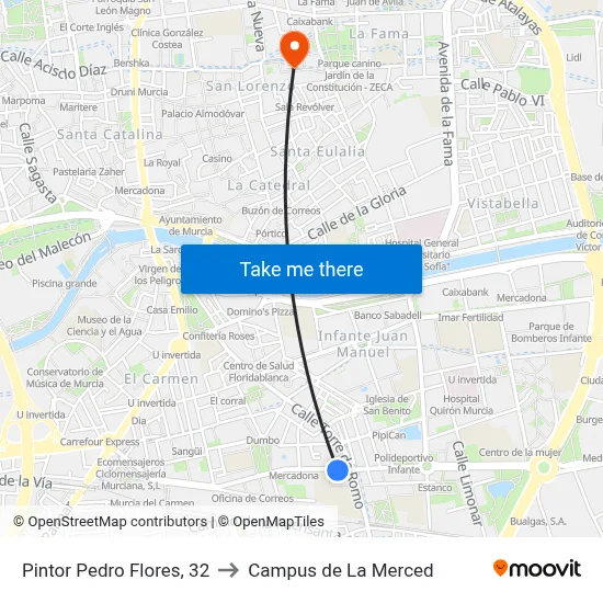 Pintor Pedro Flores, 32 to Campus de La Merced map