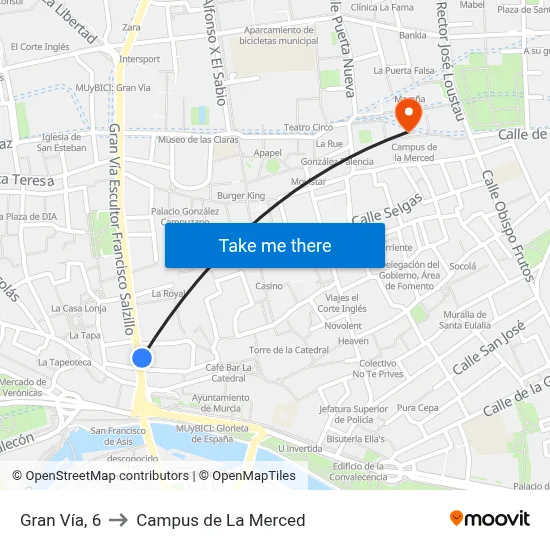 Gran Vía, 6 to Campus de La Merced map