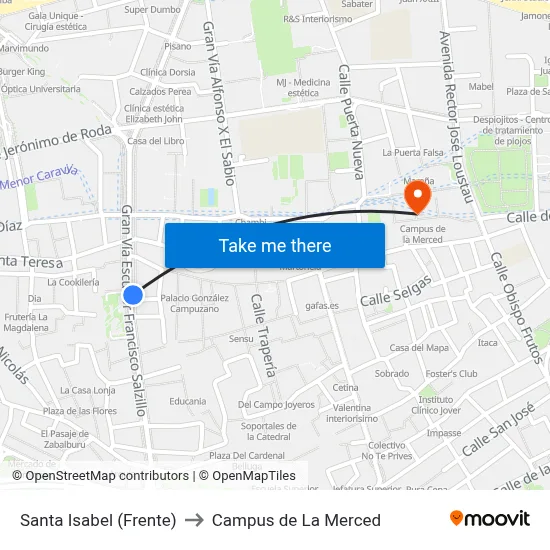 Santa Isabel (Frente) to Campus de La Merced map