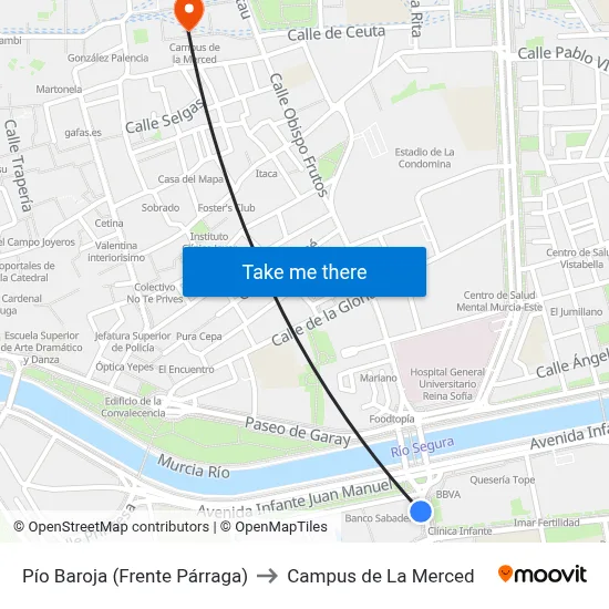 Pío Baroja (Frente Párraga) to Campus de La Merced map