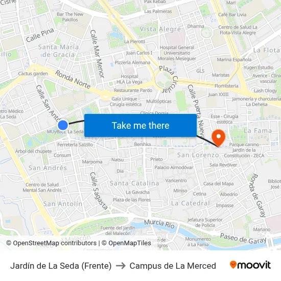 Jardín de La Seda (Frente) to Campus de La Merced map