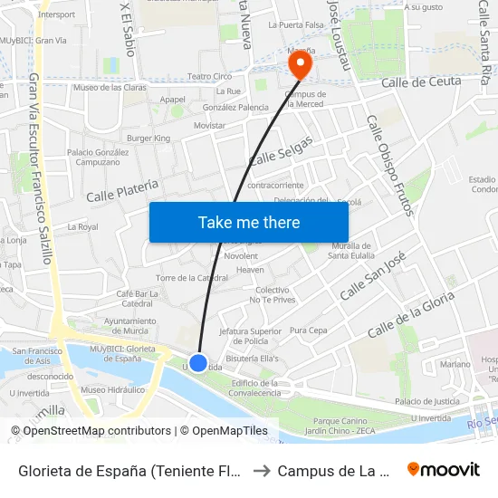 Glorieta de España (Teniente Flomesta, 3) to Campus de La Merced map