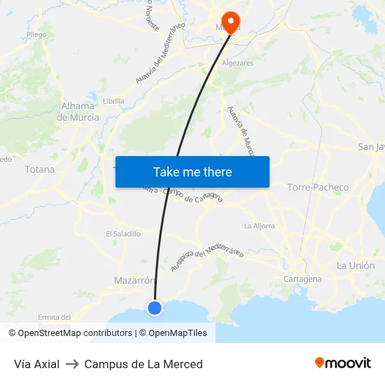 Vía Axial to Campus de La Merced map