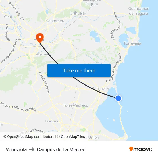 Veneziola to Campus de La Merced map
