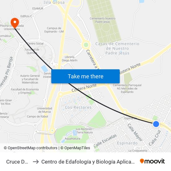 Cruce Del Puntal to Centro de Edafología y Biología Aplicada Del Segura (Cebas-Csic) map