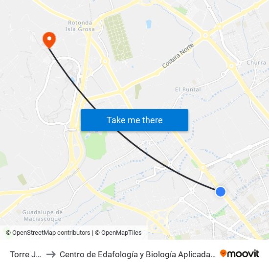 Torre Jemeca to Centro de Edafología y Biología Aplicada Del Segura (Cebas-Csic) map