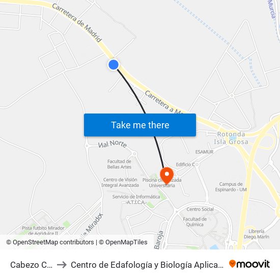 Cabezo Cortado II to Centro de Edafología y Biología Aplicada Del Segura (Cebas-Csic) map
