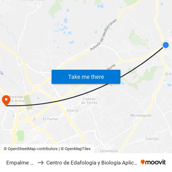 Empalme de Fortuna to Centro de Edafología y Biología Aplicada Del Segura (Cebas-Csic) map