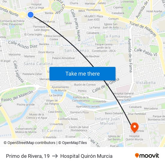 Primo de Rivera, 19 to Hospital Quirón Murcia map
